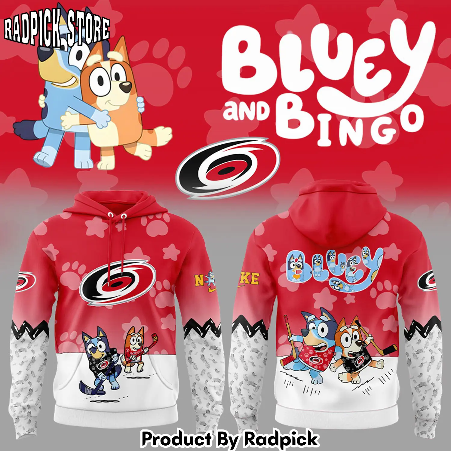 Carolina hurricanes bluey and bingo hoodie joggers hoodie and long pants set rp291876